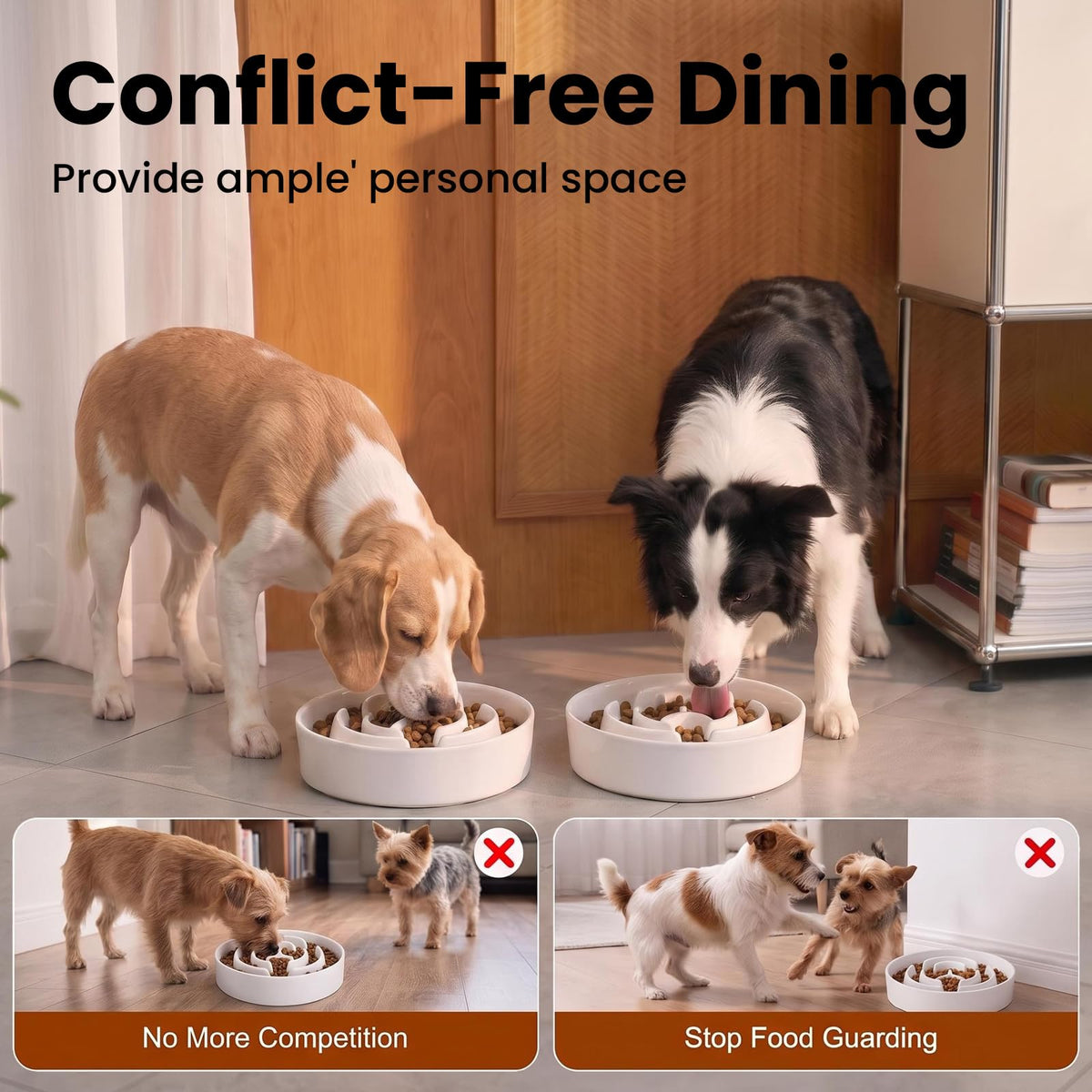 2 Pack Ceramic Slow Feeder Dog Bowls 1.6 Cups for Medium & Small Fast Eater (White + White / 2 Pack M - 1.6 Cups)
