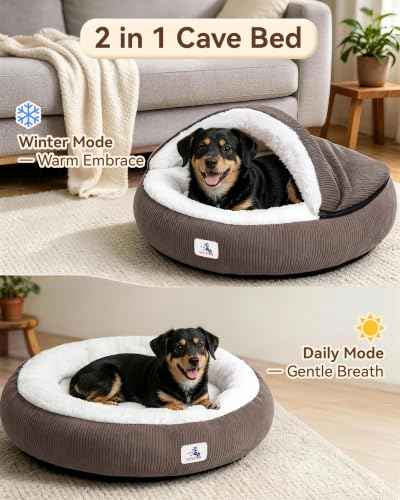 Calming Cozy Dog Cave Cover Bed (Brown)