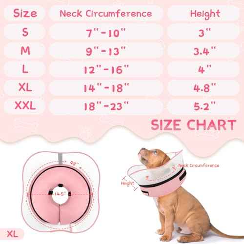Raised Inflatable Dog Cone Collar to Stop Licking (Solid Pink / XL(Neck 14"-18"))