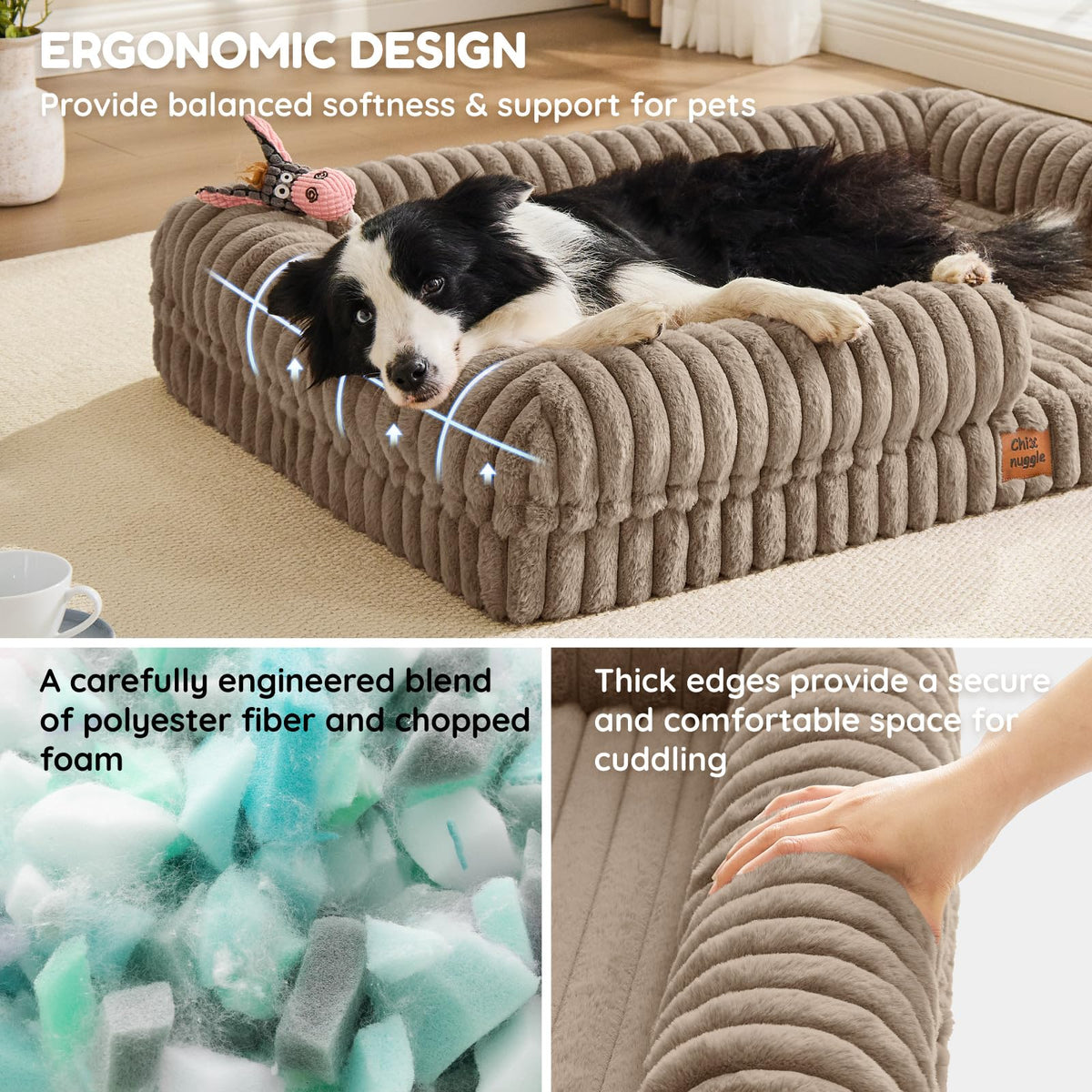 Faux Fur Orthopedic Dog Bolster Bed (Rectangular Taupe / XL(41*30*7))