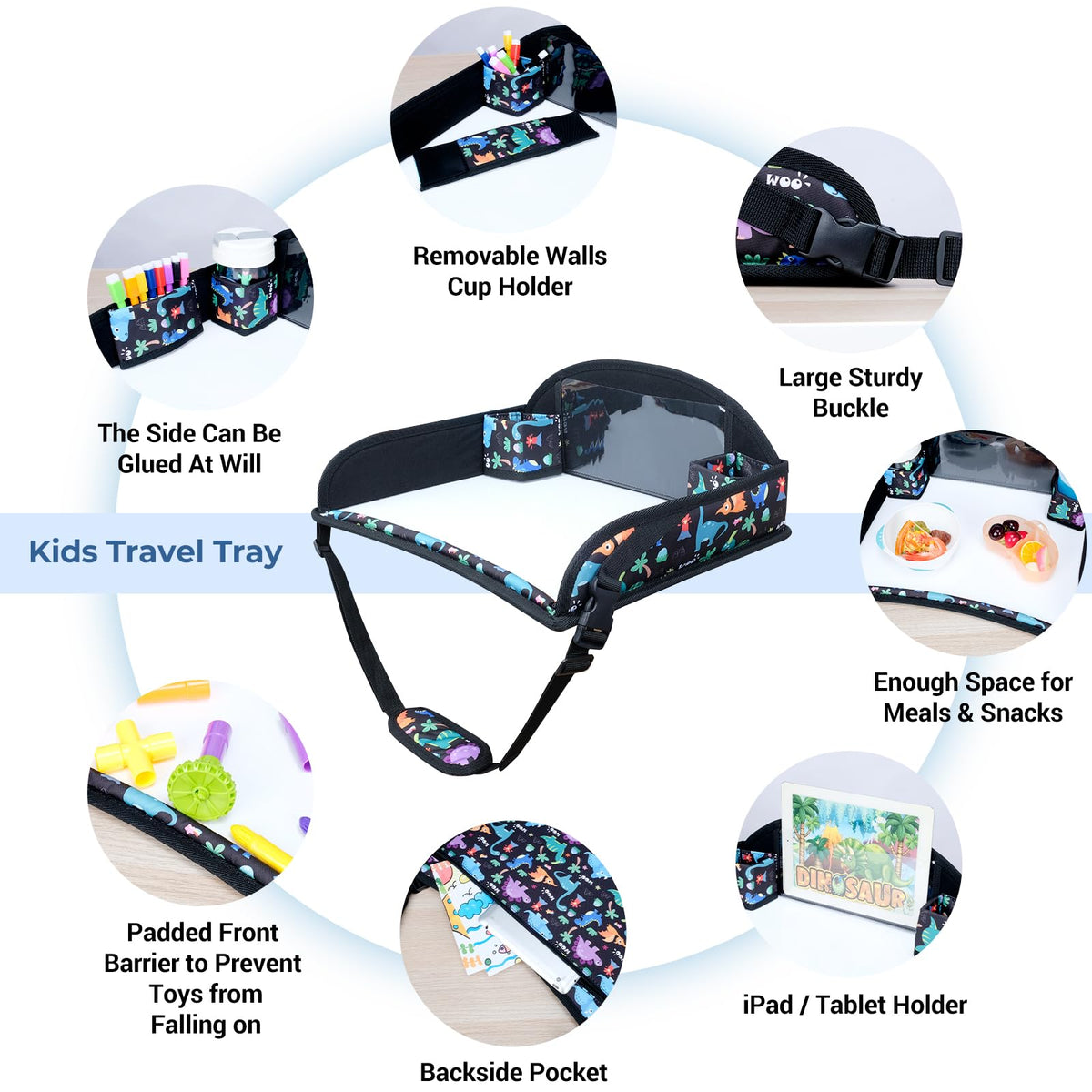 Kids Travel Tray for Toddler Car Seat (Dinosaur)