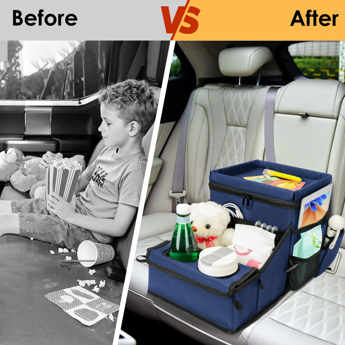 Backseat Organizer for Kids & Adults (Navy Blue)