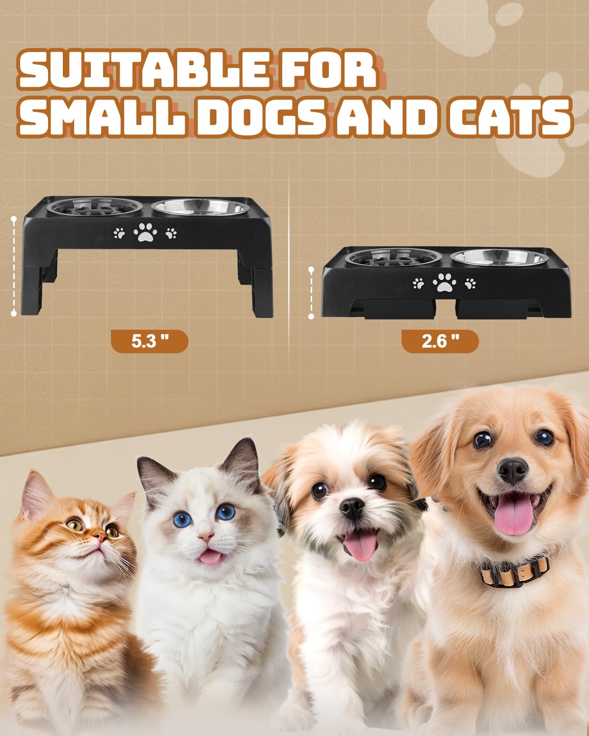 Elevated Dog Bowls for Small Dogs and Cats (Black / Small)