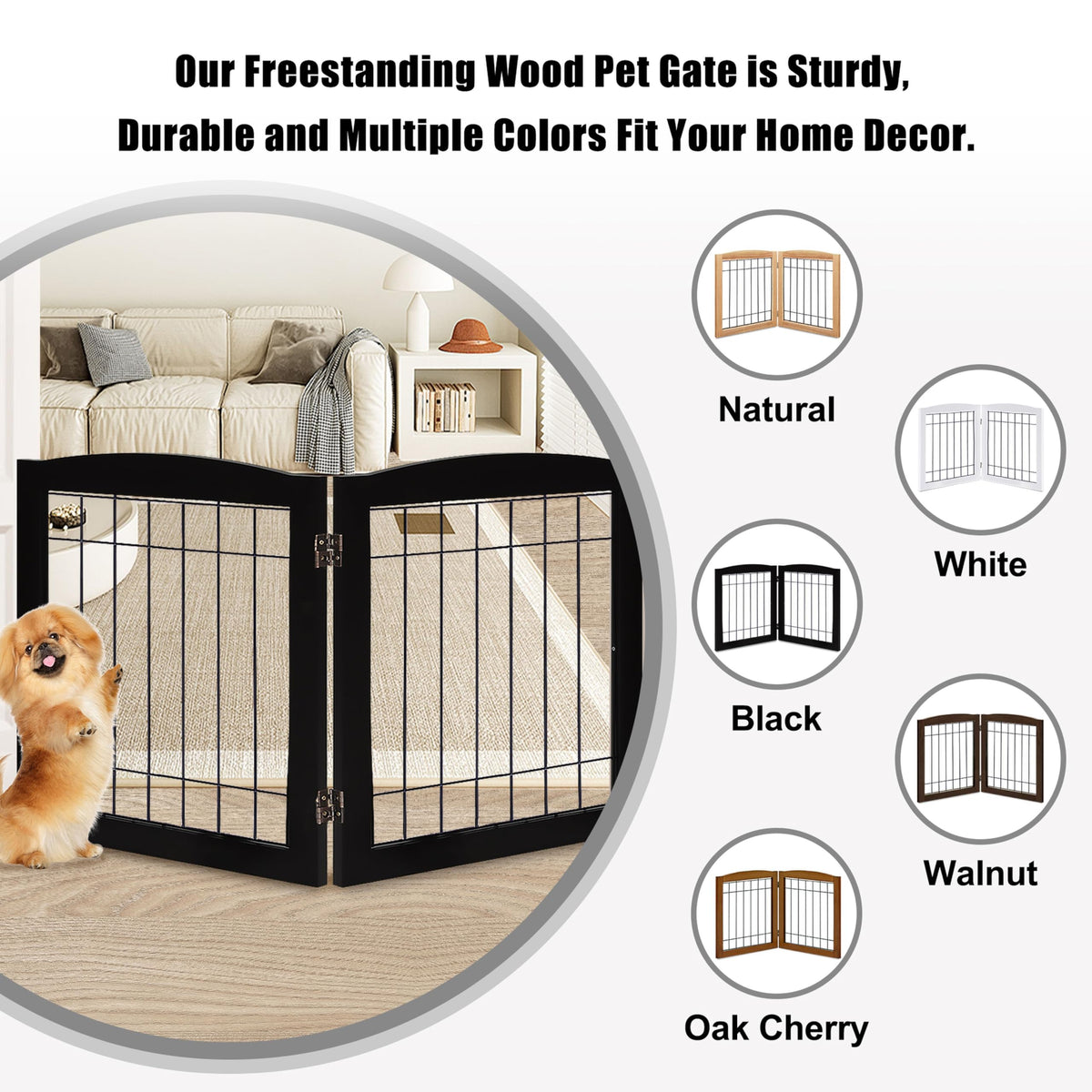 2 Panel Freestanding Foldable Wood Dog Gate (24"Height-2 Panel / Black)