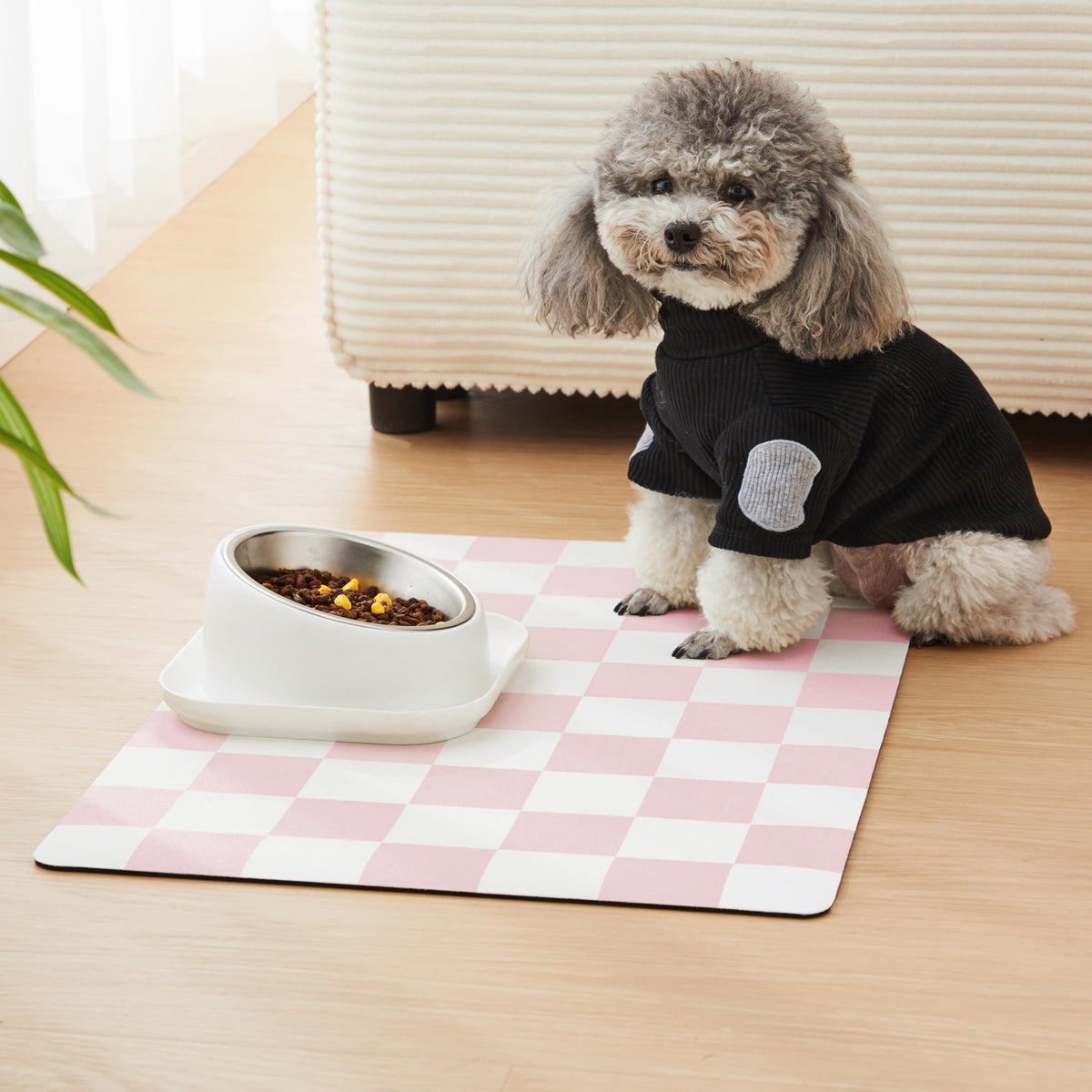 Checkered Dog Feeding Mat (24"L x 16"W / Pink)