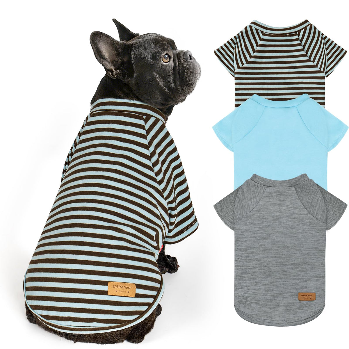 3Pack Dog Sweater with Sleeves Fleece Shirt for Small Dogs (Large (15-30lbs) / 08# 3Pack(Blue+Grey+Blue Stripe))