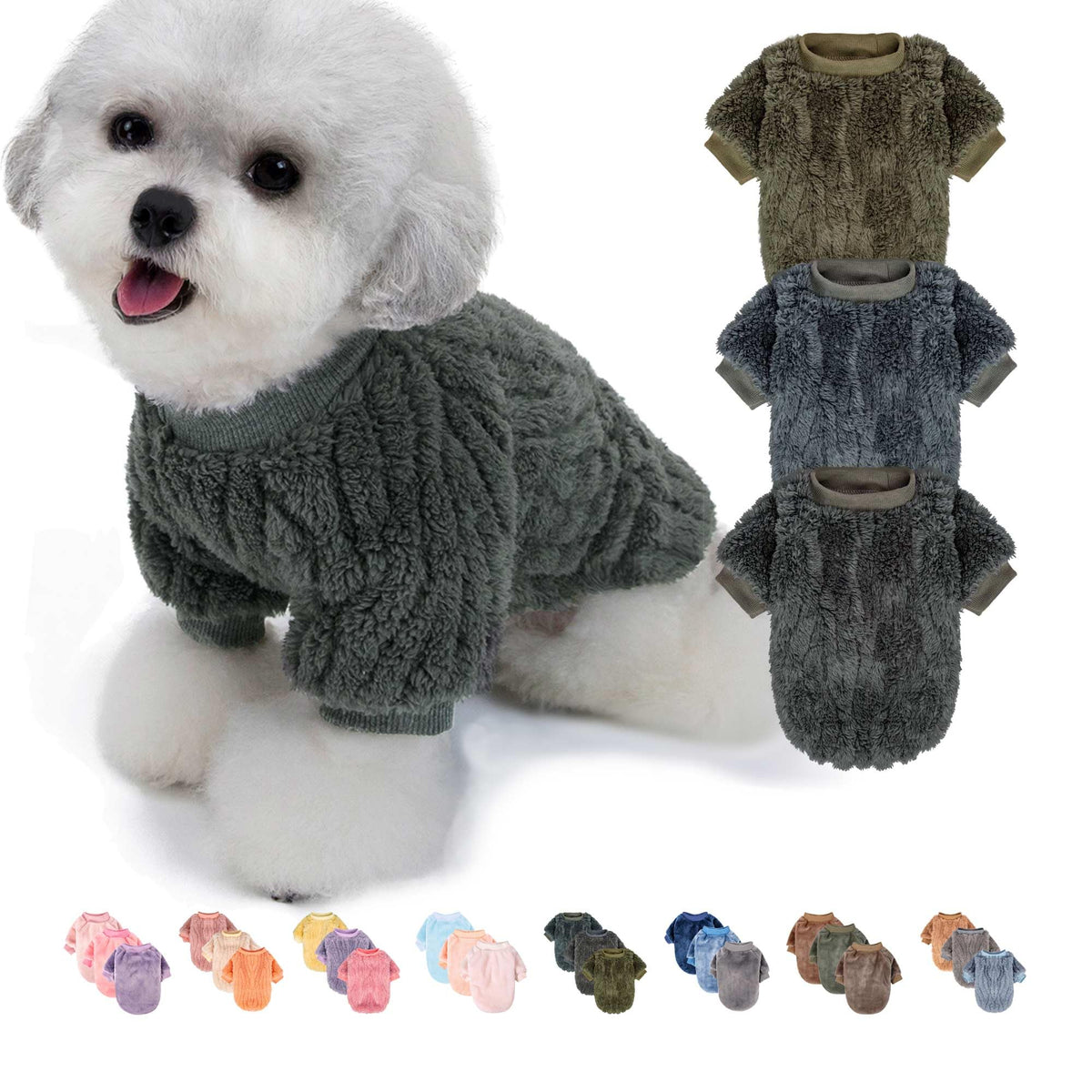 Small Dog Sweater 3 Pack (Dark teal,Army green,Dark grey / Large)