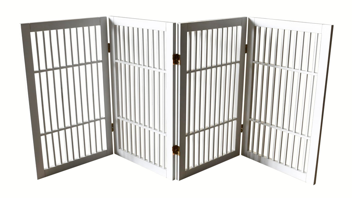 Pet Dog Gate Freestanding (4 Panel 30" Tall / White Pet Gate)