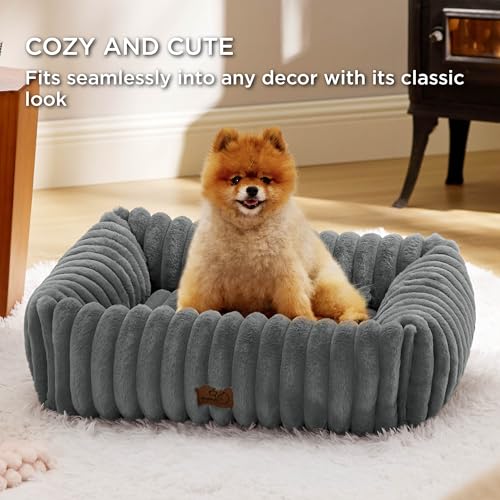 ComfyFleece® Dog Bed for Small Medium Dogs Washable (25.0"L x 21.0"W x 7.0"Th / Warm Grey)