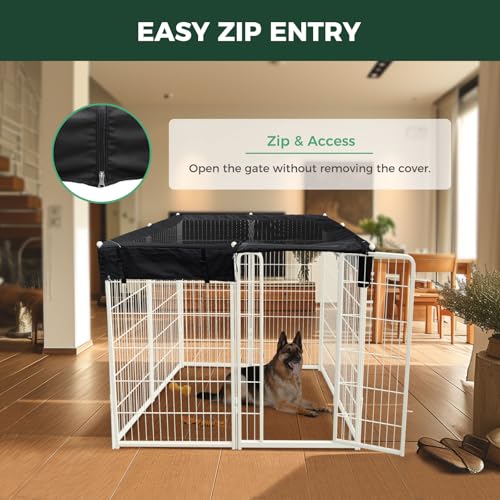 Homeplus Indoor Dog Playpen with Mesh Top Cover (White / 45"H)