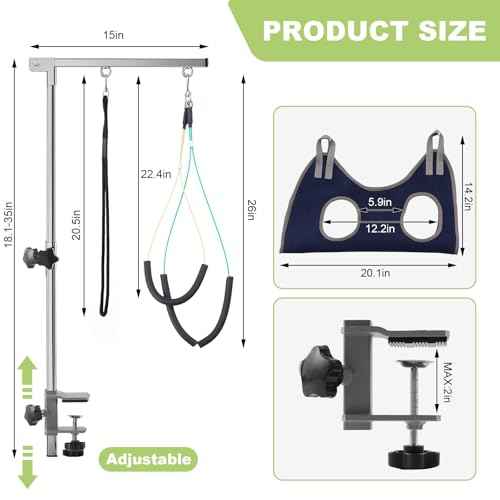 Home Dog Grooming Table Arm with Hammock 35" Height Adjustable Dog Grooming Arm with Clamp No (White / Small/Medium)