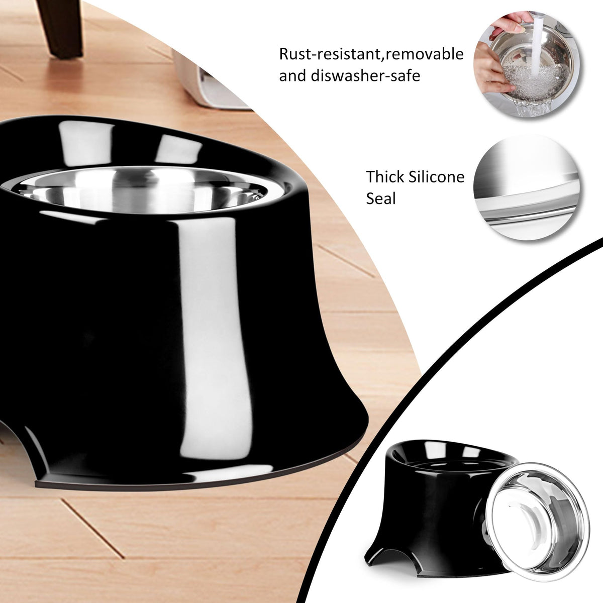Tilted Elevated Dog Bowls Non (M/2 Cup / Black)