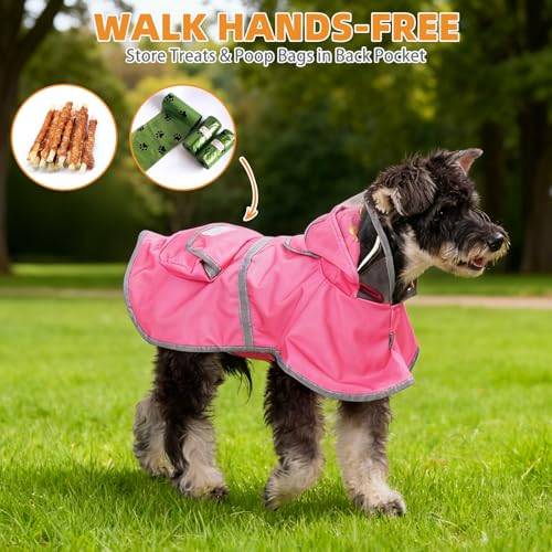 2-in-1 Reversible Small Dog Raincoat, Hooded Rain Jacket Poncho (S:5-15lbs / PINK)