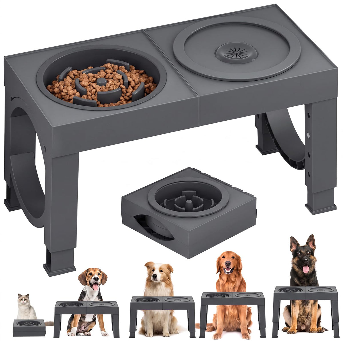 Elevated Dog Bowls Large Breed Raised Dogs Bowl Stand Large (D-Grey)