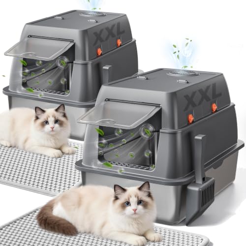 XXL Stainless Steel Cat Litter Box with Lid (Gray - 2 Pack / 23" L × 16" W × 18" H)