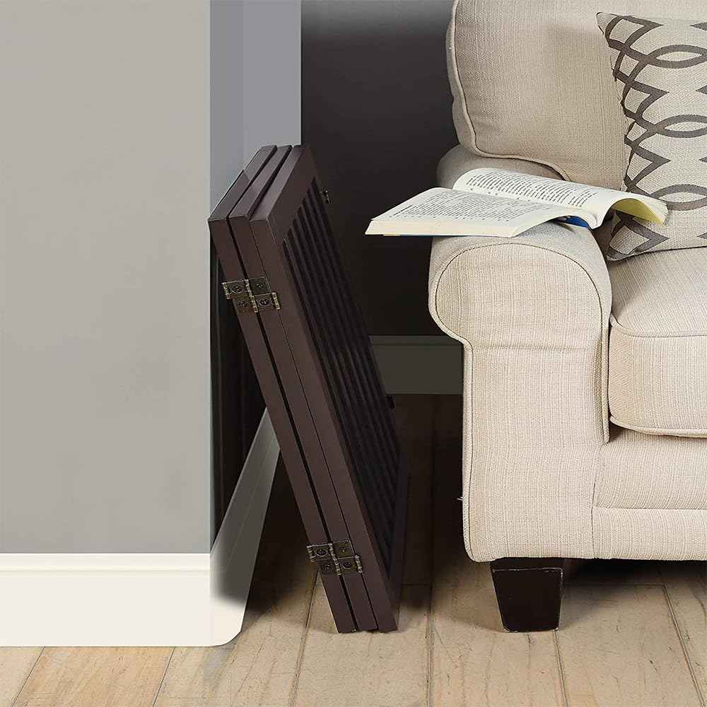 24”H Free Standing Pet Gate for Dog Cat (Espresso / 60"W×24"H)