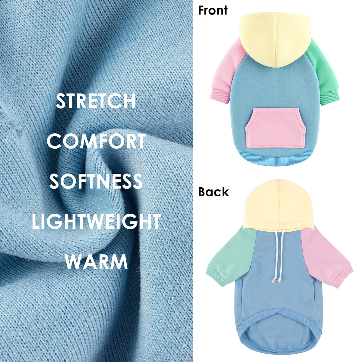 Dog Basic Hoodie Soft Dog Clothes Cold Weather Sweaters for Medium Large Dogs Cozy Fabric Warm Sweatshirt with Leash Hole for Boys (Sweet Candy / L (Back: 20.47",Chest: 28.35",20-35lbs))