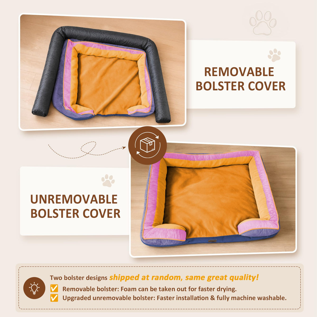 Orthopedic Dog Bed for Extra Large Dogs with Bolster (45.0"L x 35.0"W x 8.5"Th / Orange Breeze)