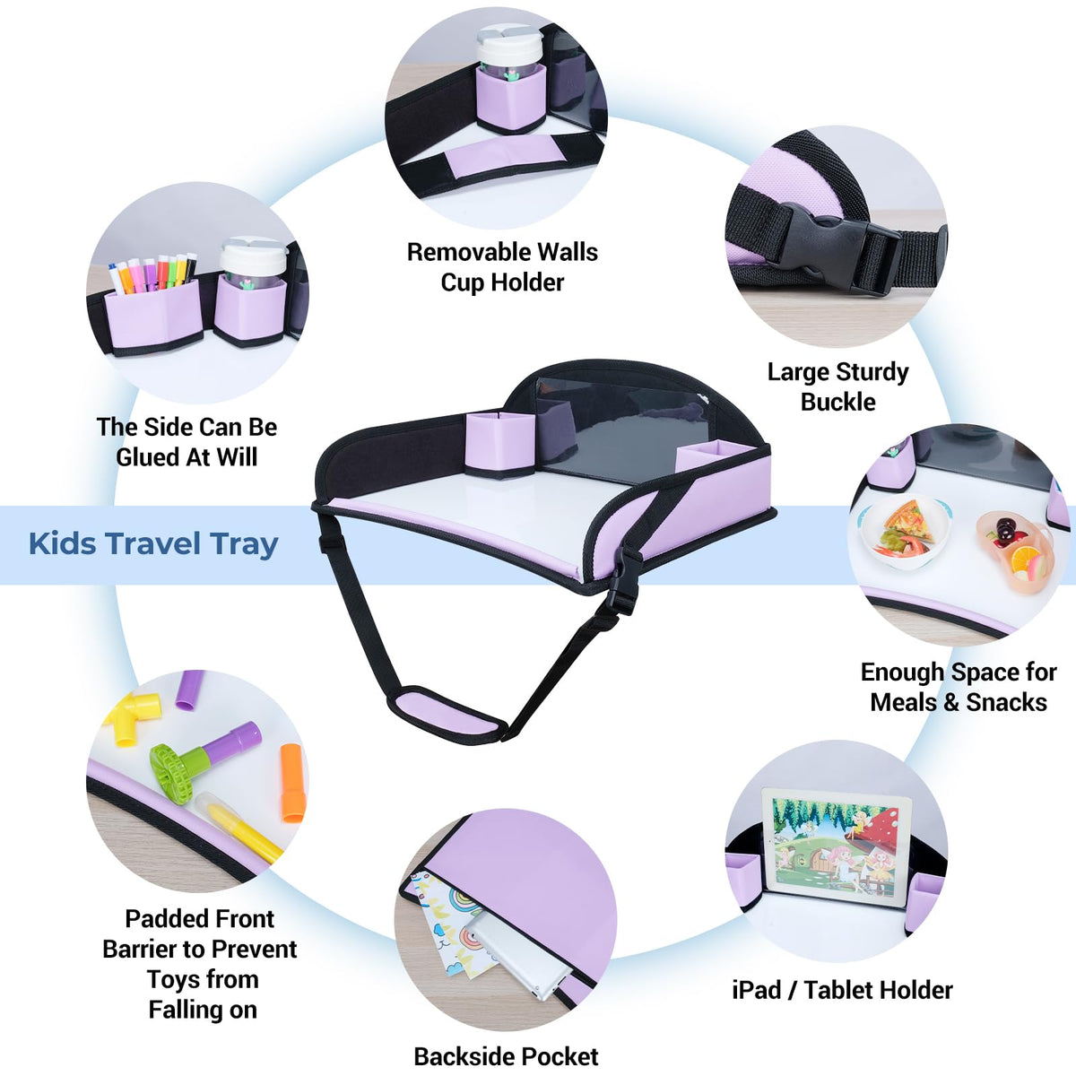 Kids Travel Tray for Car Seats (Purple)