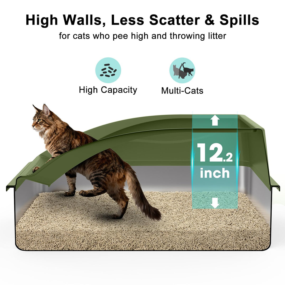 Stainless Steel Litter Box Extra Large for Big Cats and Multi (Olive Green / XXX-Large)