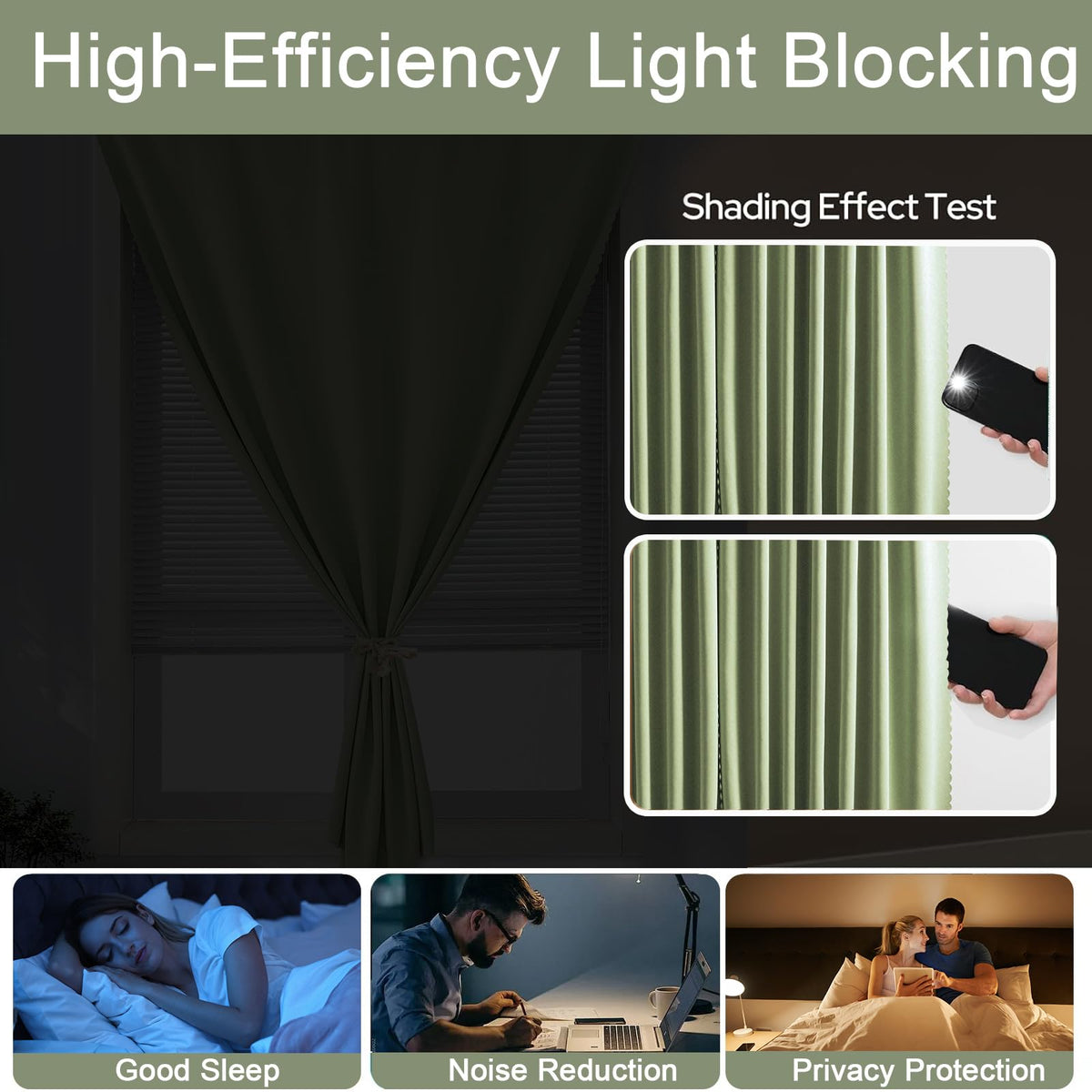 Magic Tape Blackout Curtains (47"W x 84"L (Pack of 1) / Sage Green)