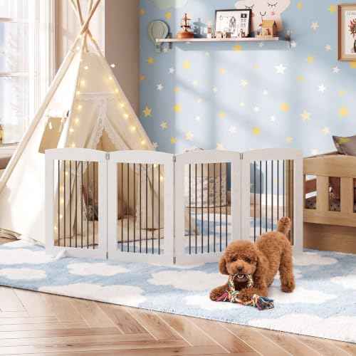Indoor Dog Gate Freestanding with Support Feet (White / 【4 Panels】80.3"L x31.5"H)