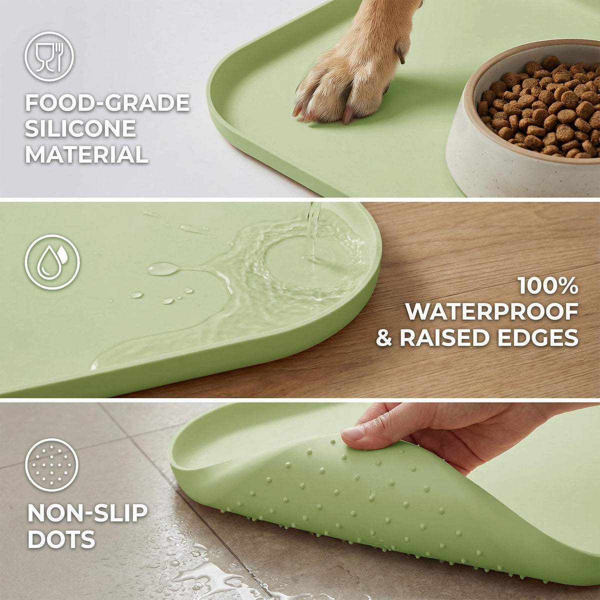Non Slip Silicone Dog Food Mat for Food and Water (45 x 30 cm / Light Green)