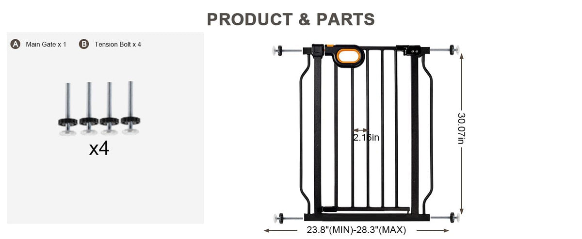 Small Narrow Baby Gate for Stairs 23.8 (Black / 23.8-28.3 Inch)