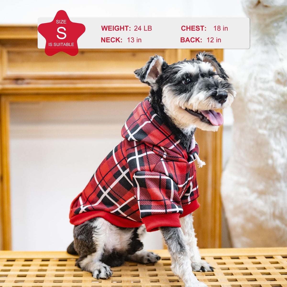 Plaid Dog Hoodie (Red / Medium)