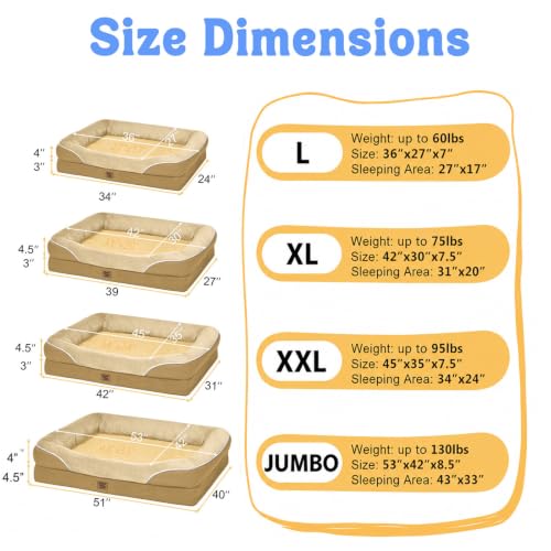 Waterproof Orthopedic Dog Bed for Large and Extra Large Dogs (Brown / 42"L x 30"W x 7.5"Th)