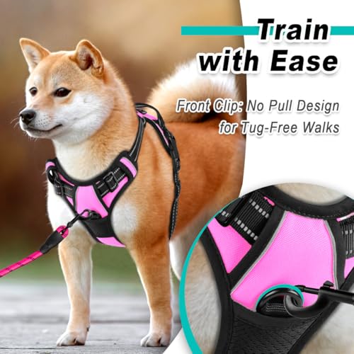 Dog Harness for Large Dog No Pull 2 Leash Clips Dog Vest (X-Large / Pink)