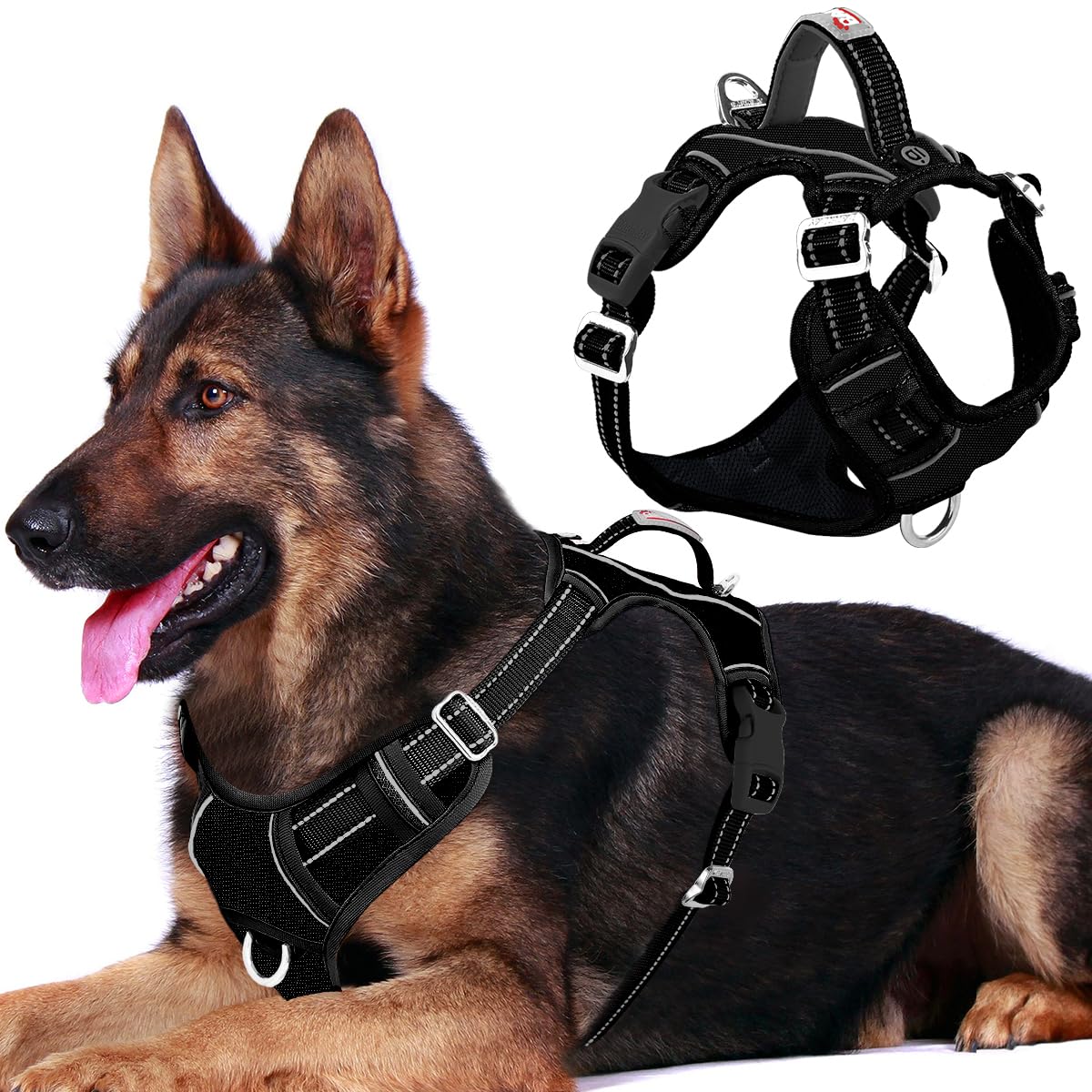 No Pull Dog Harness for Large Dogs (Black-Oxford / X-Large(Chest:30-38”))