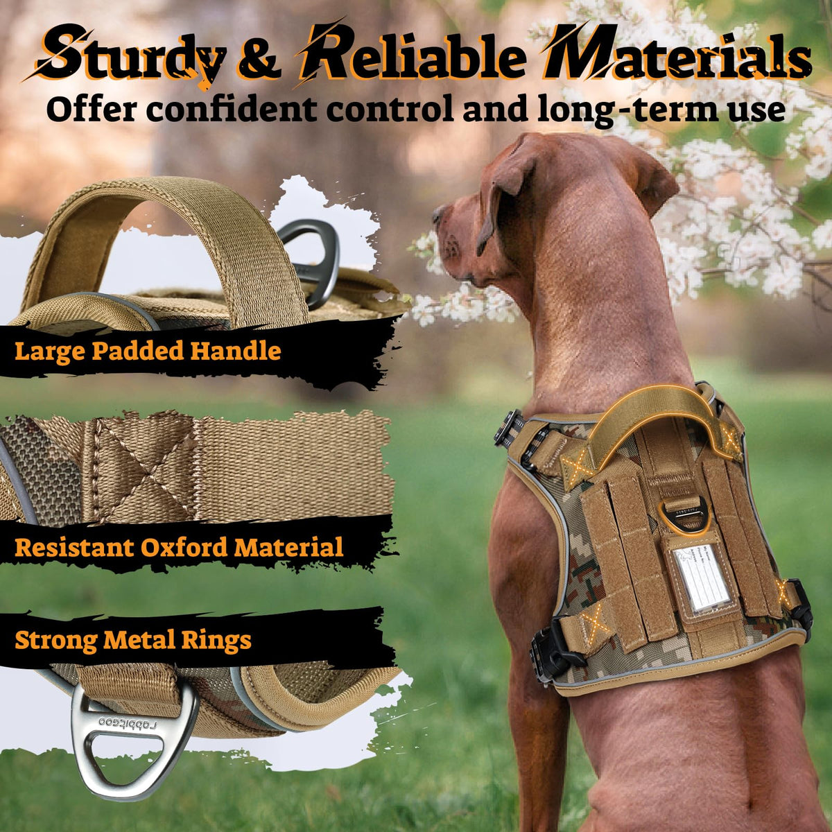 Tactical Dog Harness for Large Dogs (Xl(chest:23.6"-41.8",neck:21.7"-32.3",back:9.1") / Desert Camo)