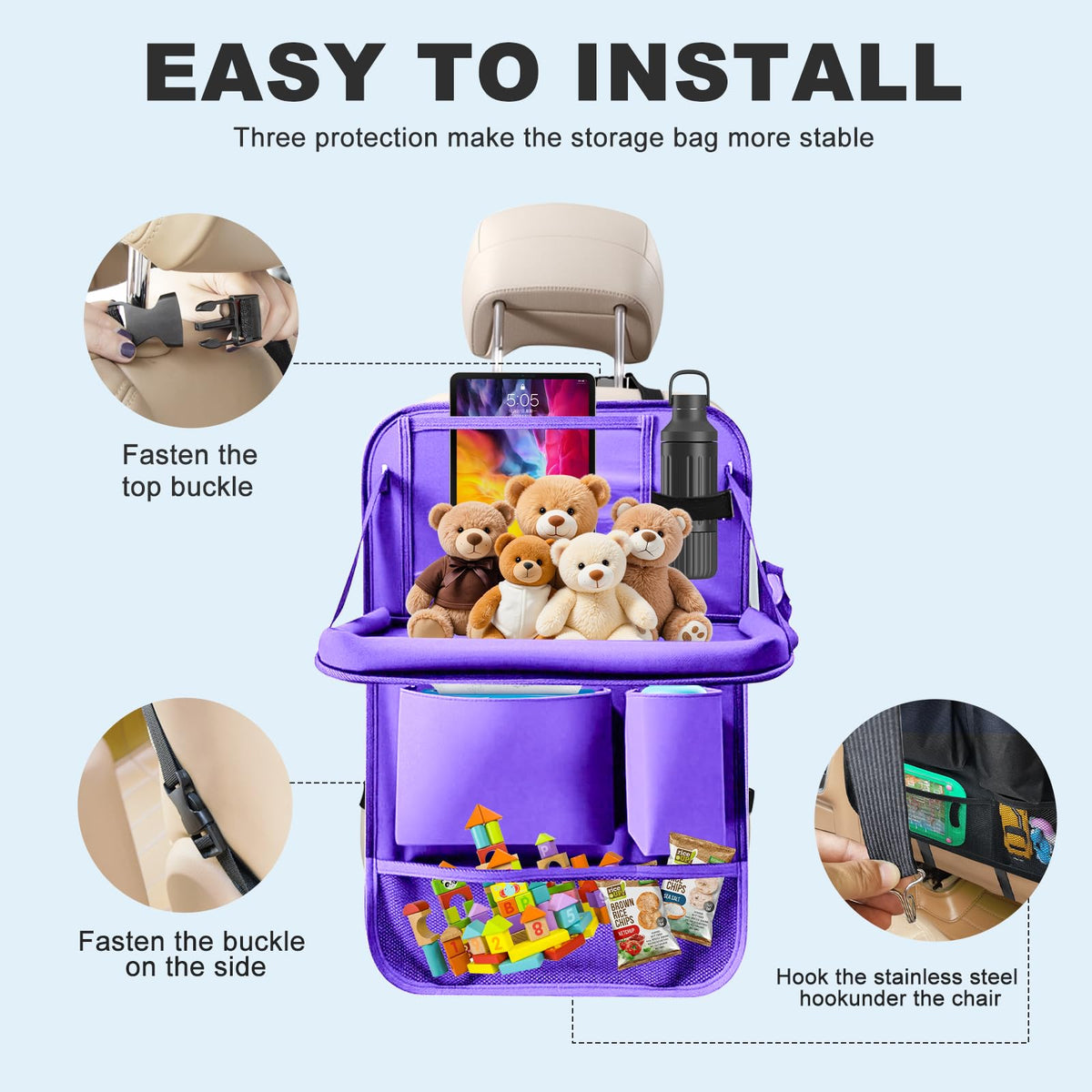 2 Pack Car Backseat Organizer with Foldable Table Tray Purple (Purple / 2 Pack with Food Tray)