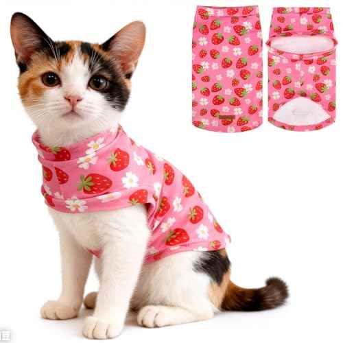 Cat Sweater Warm Fleece Pet Clothes for Cats Only (Strawberry Pink / Small)