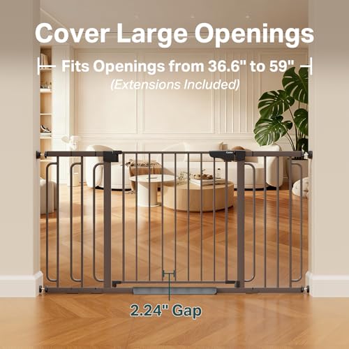 36.6 59" Extra Wide Baby Gate for Stairs (Brown / 36.6-59"W x 30.5"H)