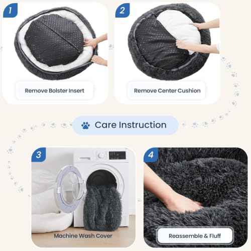 Calming Washable Dog Beds Large Sized Dog (Dark Grey / 36.0"L x 36.0"W x 8.0"Th(Removable))