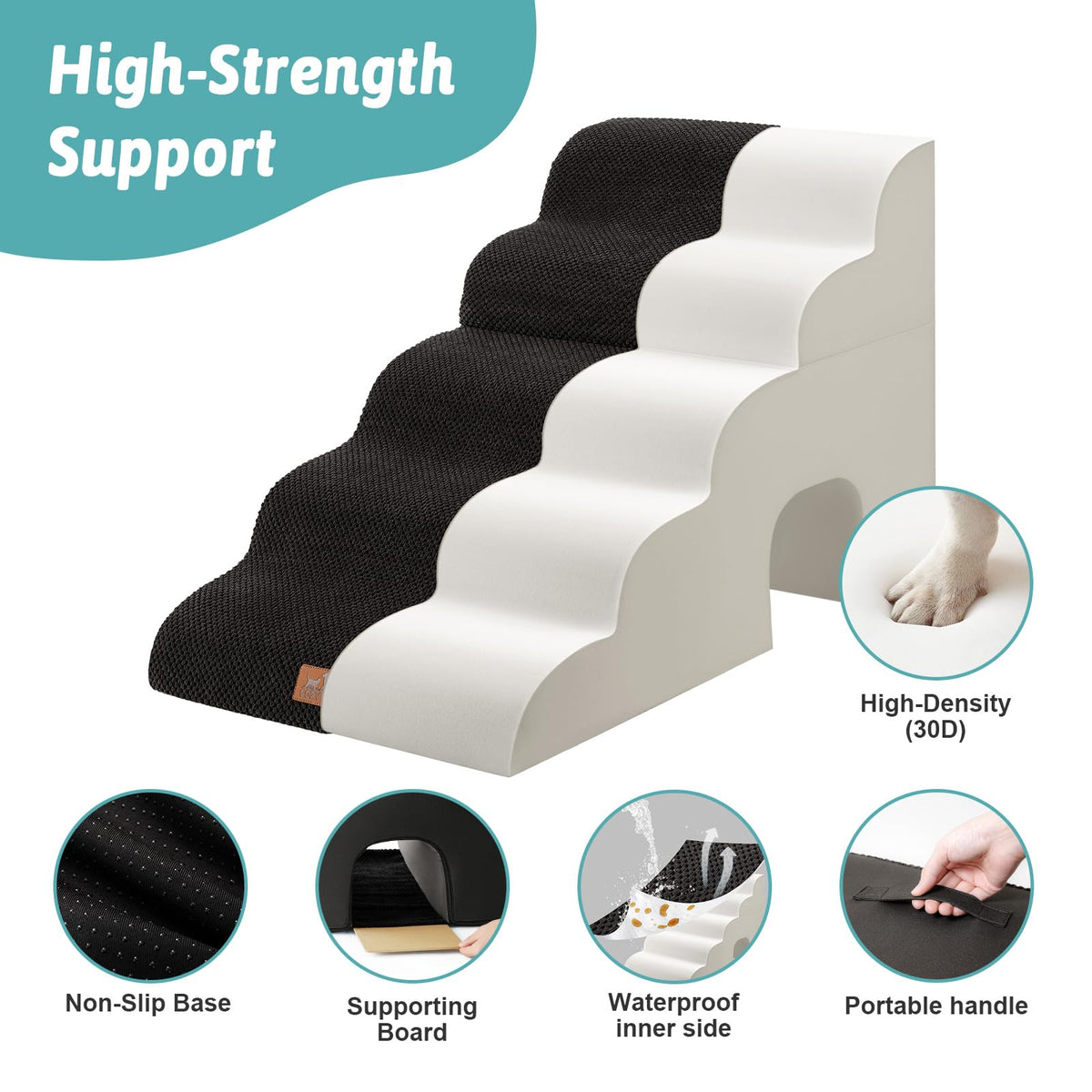 Extra Wide Small Dog Stairs with Tunnel (Black / Detachable 19.7" x 33" x 22.4")
