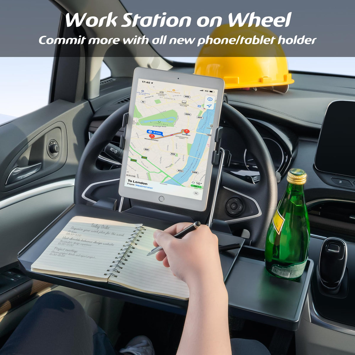 Large Car Steering Wheel Tray Back Seat Headrest Tray with Phone Holder (14")