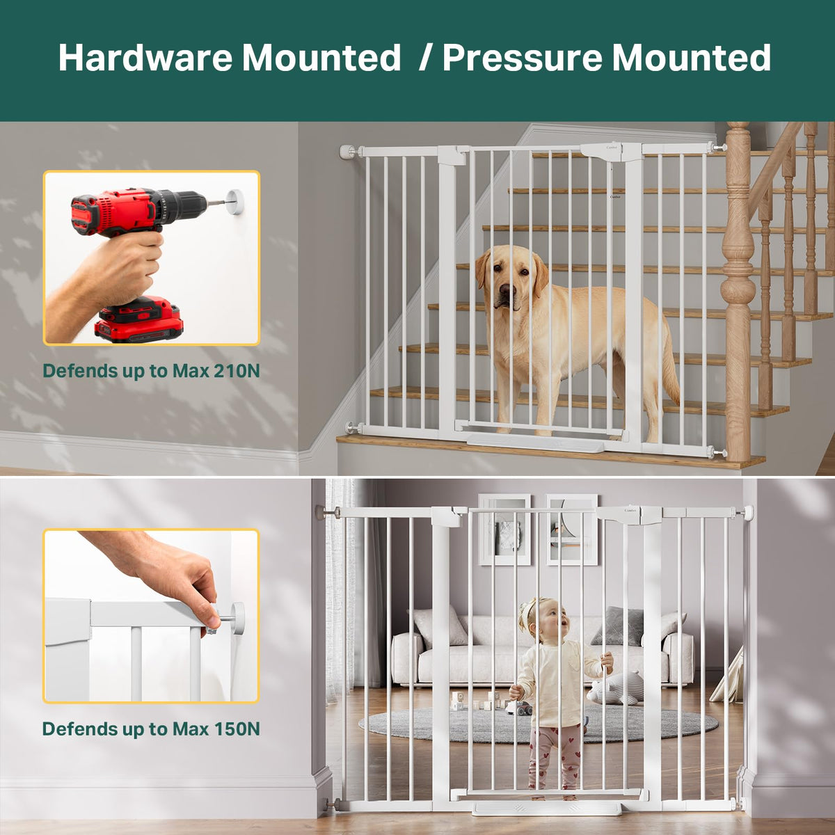 36 in Extra Tall Baby Gate for Stairs (White / 29.7-51.5"W x 36"H)