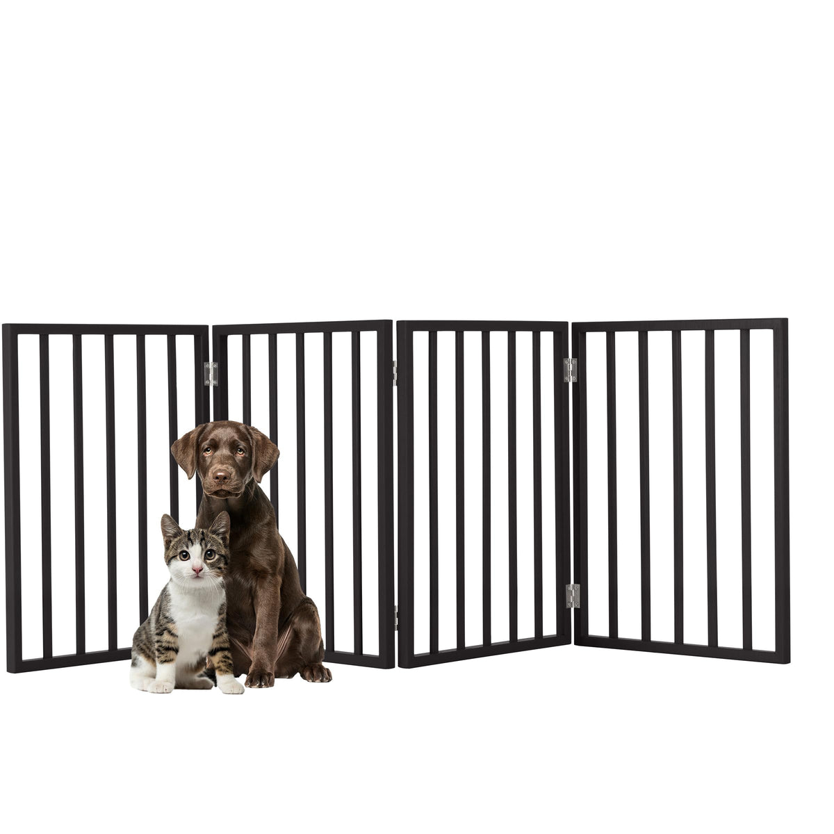 Pet Gate - 4-Panel Indoor Foldable Dog Fence for Stairs, Hallways, or Doorways - 72x24-Inch Wood Freestanding Dog Gates by PETMAKER (Black) (Black / 4 Panel)