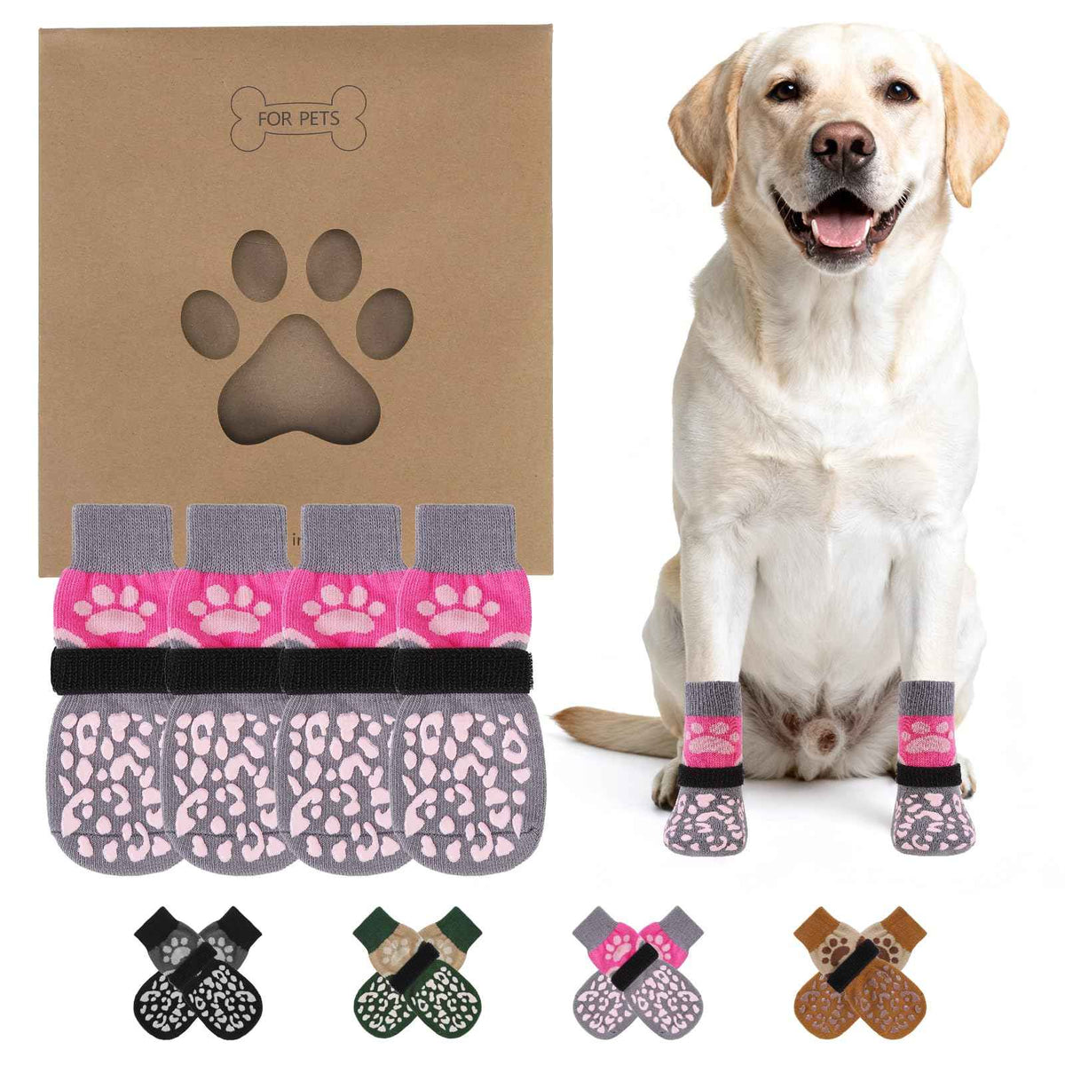 Dog Socks for Hot (Pink+Grey / Large (4 Pack))