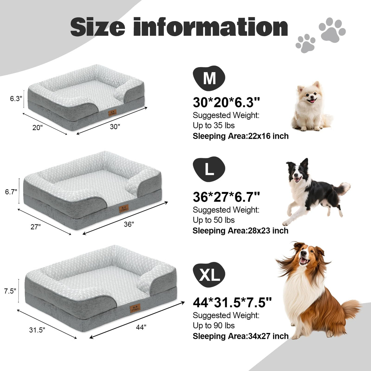 Orthopedic Extra Large Dog Bed (Dark Grey / 44.0" L x 31.5" W x 7.5" Th)