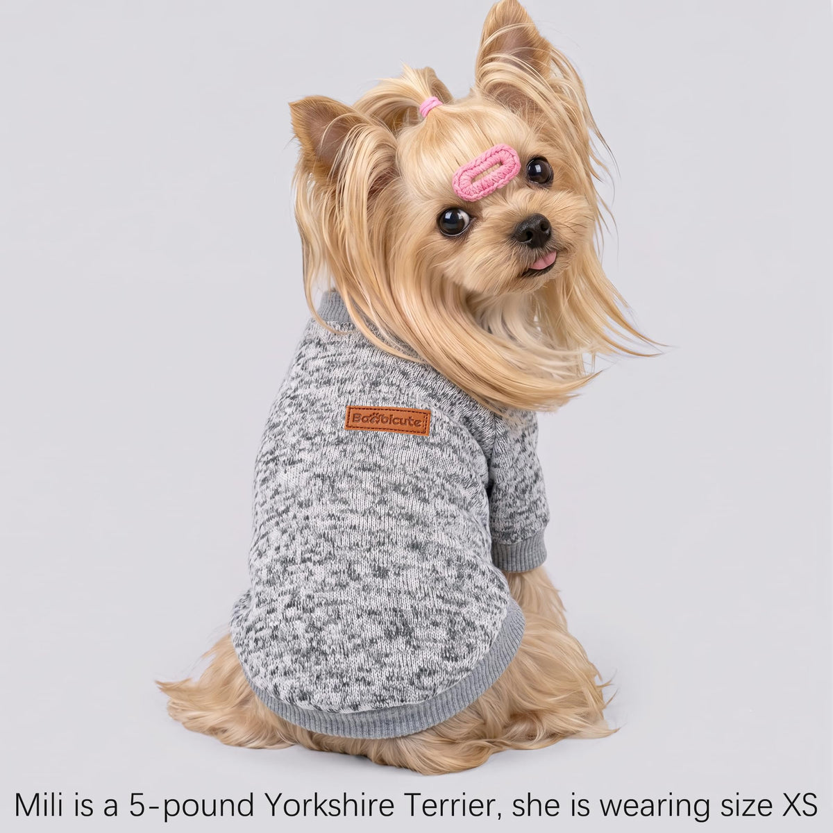 2 Pack Dog Sweaters for Small Dogs Girl Boy Winter Fleece Clothes Warm Soft Dog Sweatshirt Outfit for Dogs Cats Pet Apparel (Khaki+Gray / M (Back: 13.7", Chest: 17.7", 10-14 lbs))