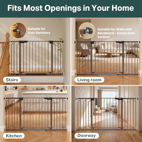 36.6 59" Extra Wide Baby Gate for Stairs (Brown / 36.6-59"W x 30.5"H)