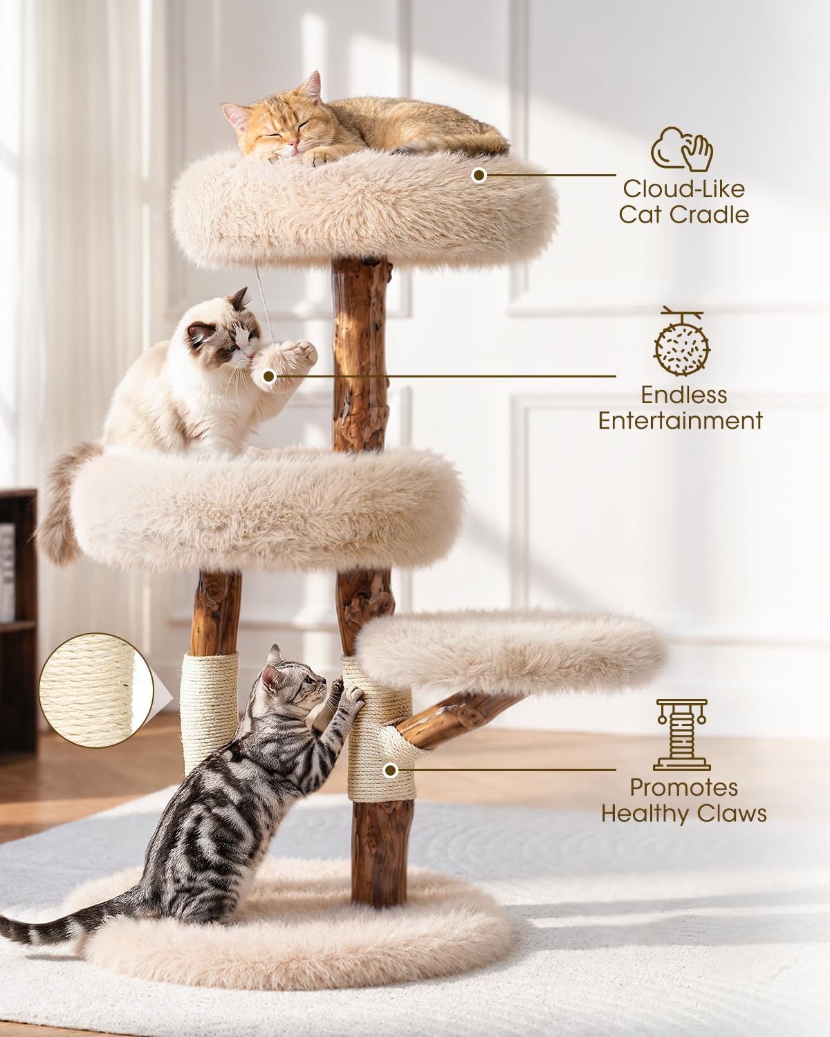 Solid Wood Cat Tree (Beige / Small)
