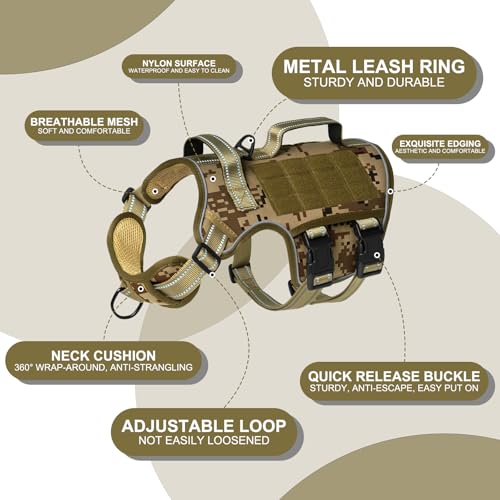 Dog Harness for Large Dogs (Desert Camo / L(Neck:18-24",Chest:25-36"),45-80 lbs)