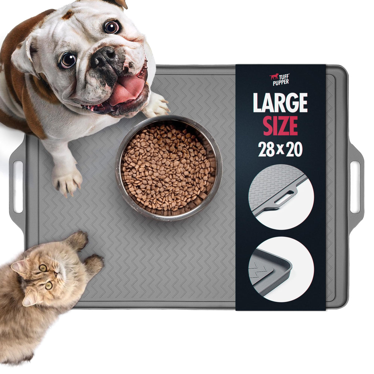 28x20 Large Dog Feeding Mat for Food and Water (Gray / Large - 28" x 20")