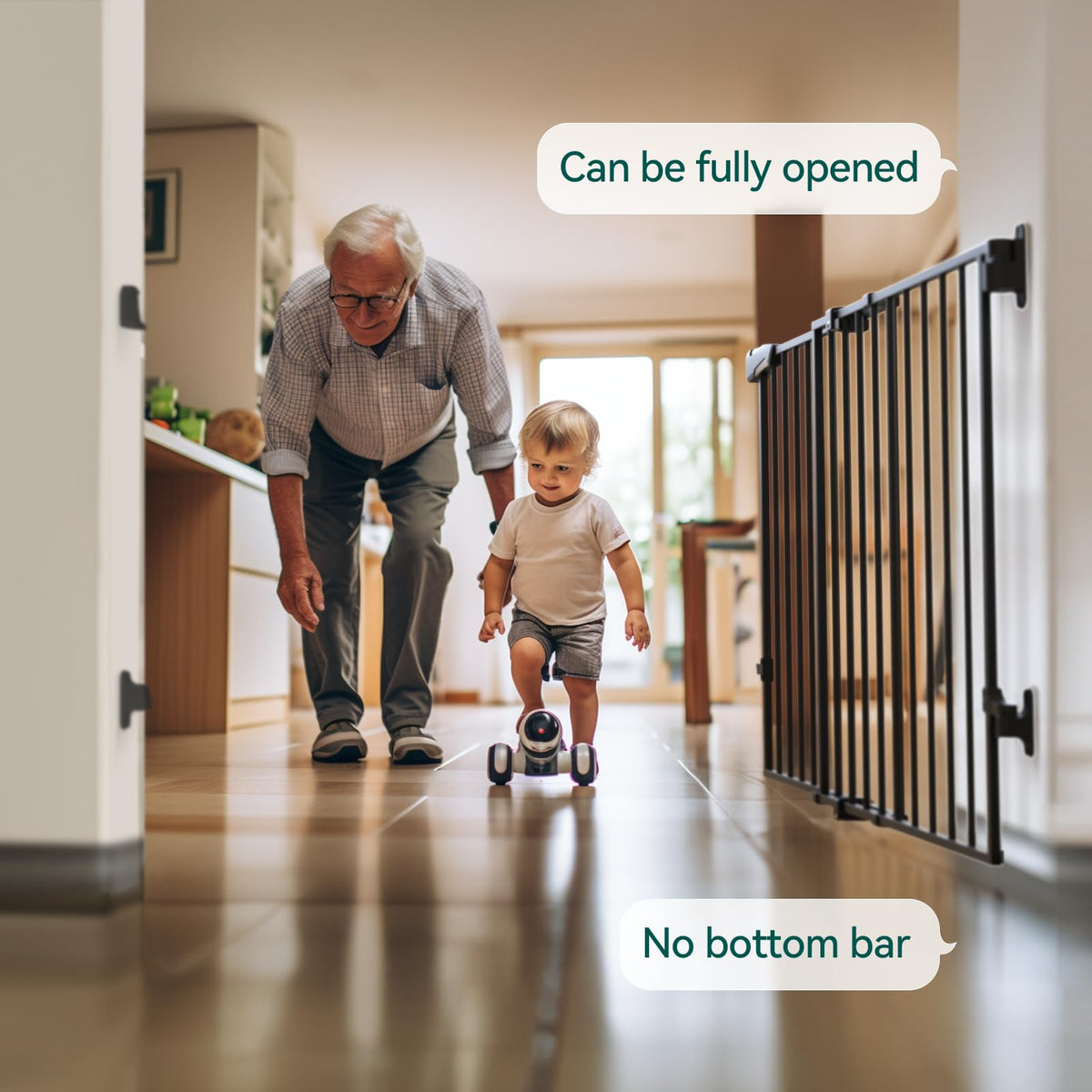 31.5 55" No Bottom Bar Baby Gate Extra Wide (Black / 28" H, 31.5-55" W- Extra Wide)