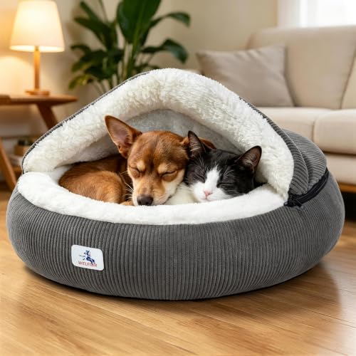Calming Cozy Dog Cave Cover Bed (Grey)